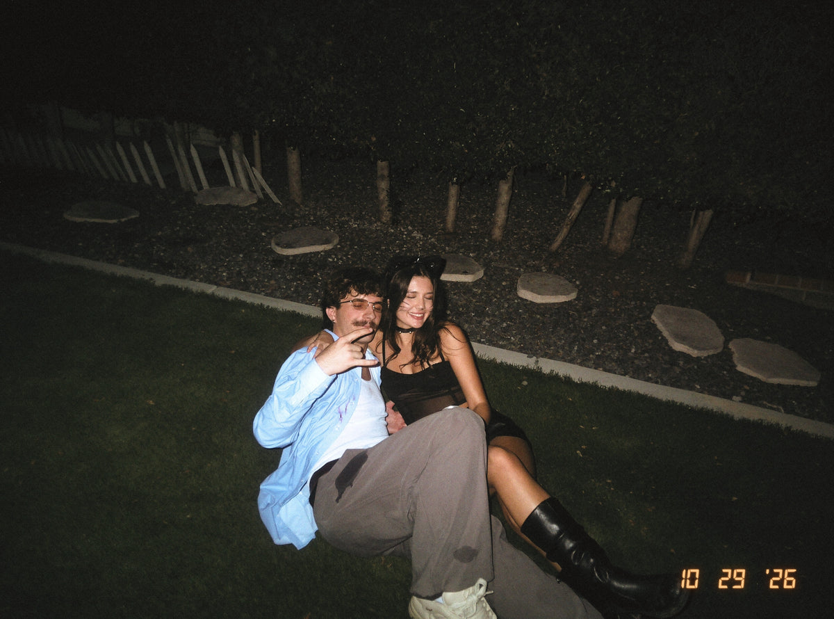 Friends together in the backseat, photographed on DigiFilm.